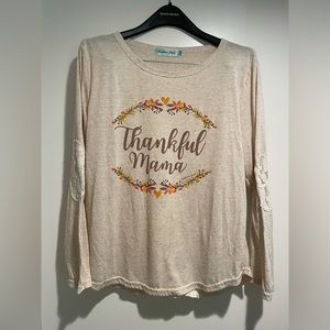 Southern Grace Thankful Mama Fall Women’s L Long Sleeve Tan Tee Shirt Lace